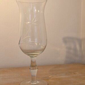 Vintage Hurricane Glass with Etched Flower Design